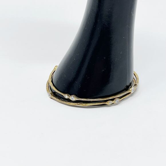 Set of 2 Gold Tone Bangle Bracelets Rhinestone Gems Patina Look Costume Fashion - Picture 6 of 8